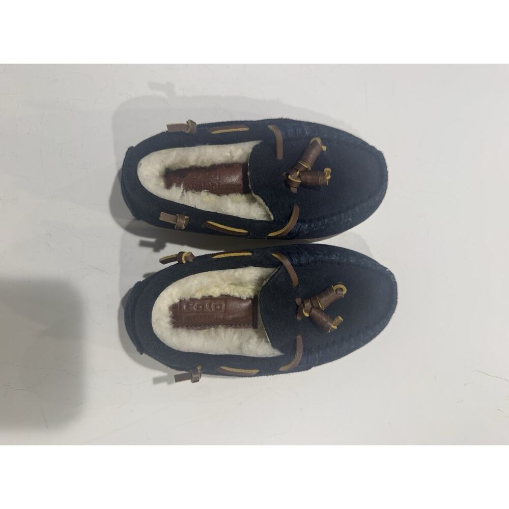 Polo Ralph Lauren Kids Boys Moccasin Slippers Shearling Navy Sz 10